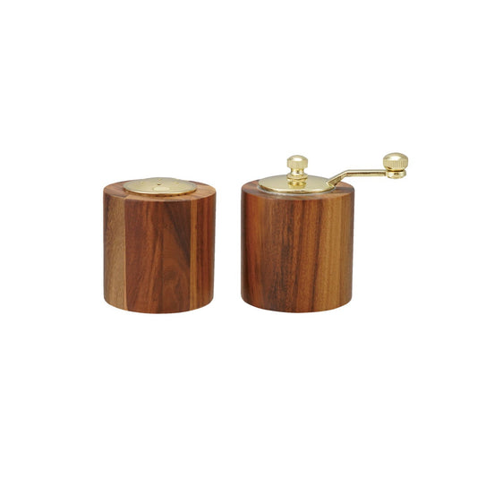 Acacia Wood Salt Shaker & Pepper Mill, Natural & Gold Finish, Set of 2