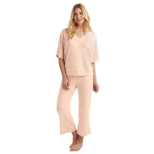 dream relaxed v neck capri set-Apricot