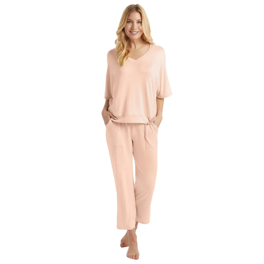 dream relaxed v neck capri set-Apricot