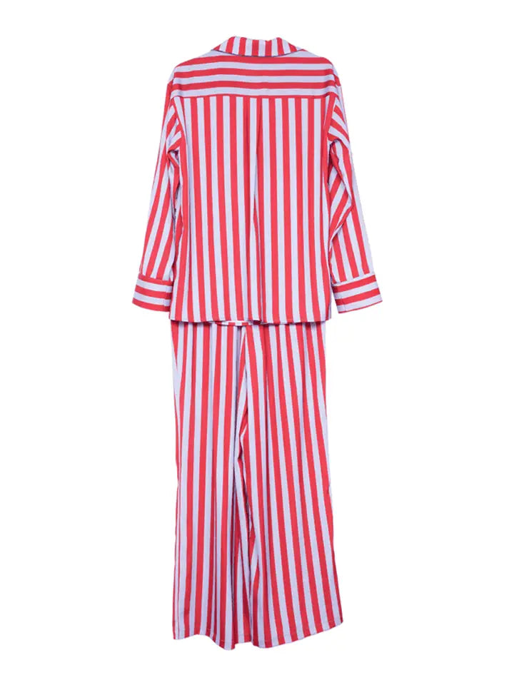 Lilac Striped Satin Pajama Set