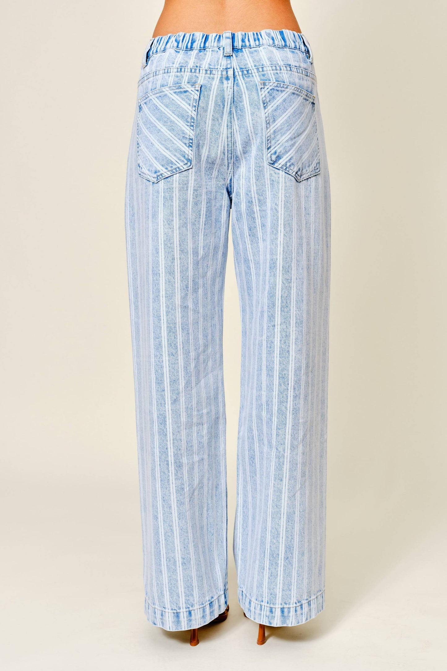 STRIPED DENIM STRAIGHT PANTS: LT DENIM