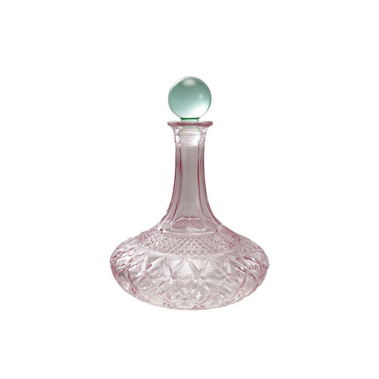 Quart Cut Glass Decanter w/ Stopper, Pink & Green