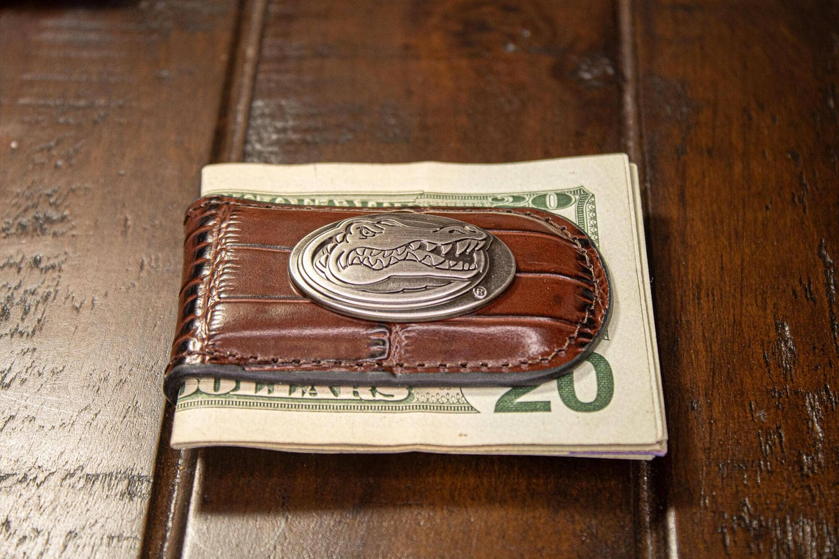 Florida Gators Leather Magnetic Money Clip Wallet: Croc Brown
