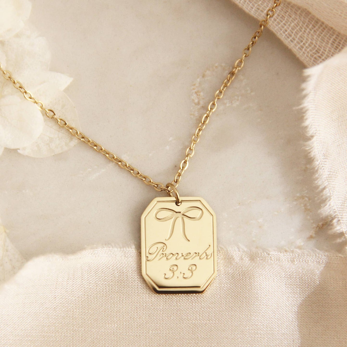 Proverbs 3:3 Necklace, Steadfast Love Faithfulness Necklace: Yellow Gold