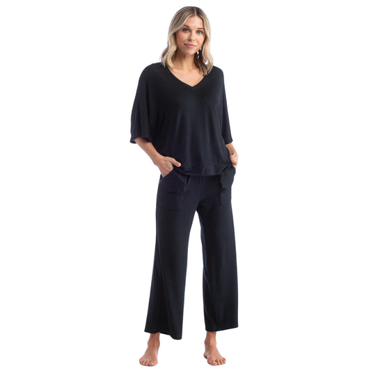 dream relaxed v neck capri set - black