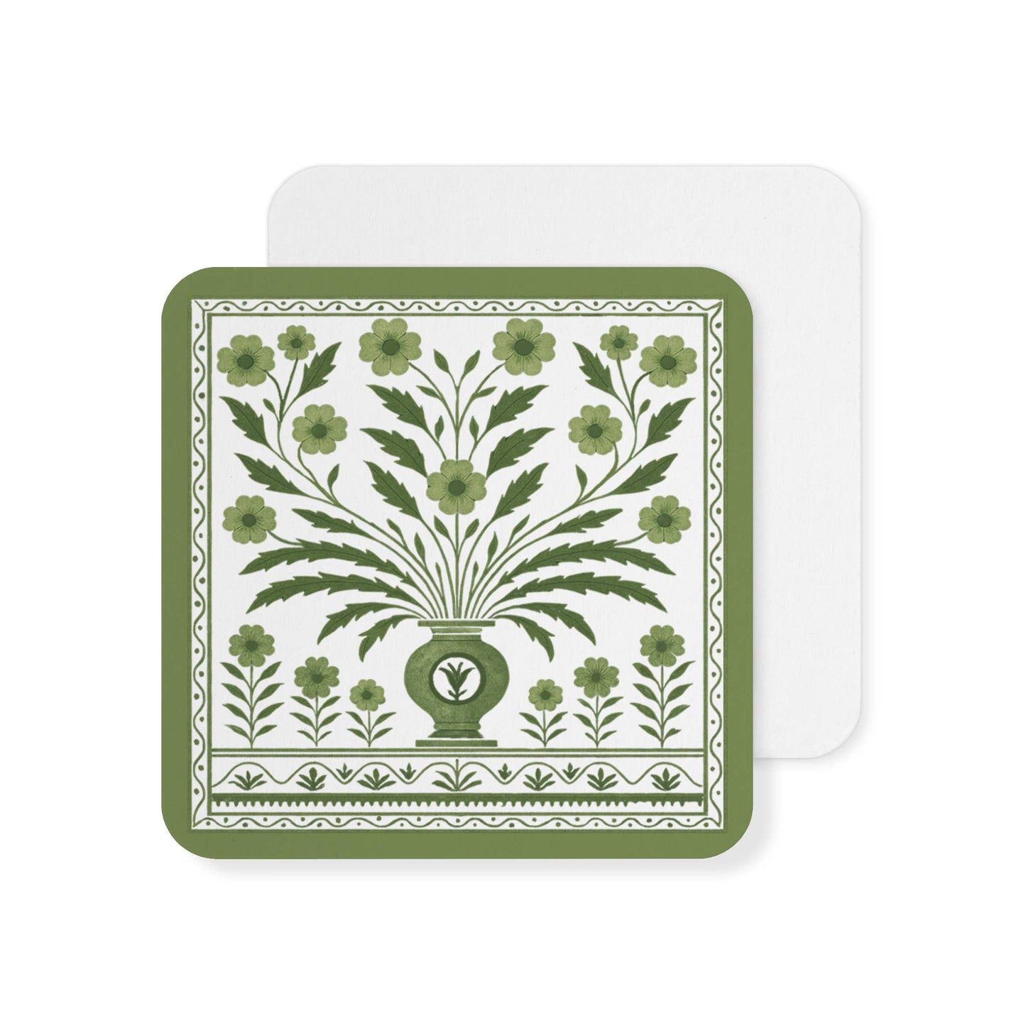 Green & White Floral Pulpboard Coaster Set of 8: 8 / Retail