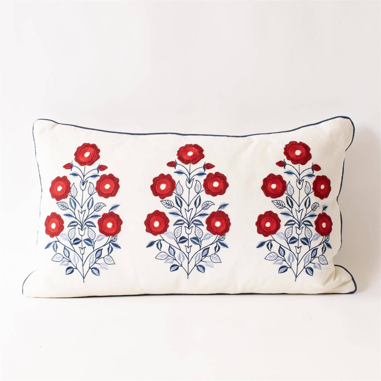 Lumbar Pillow Red White And Blue Embroidered