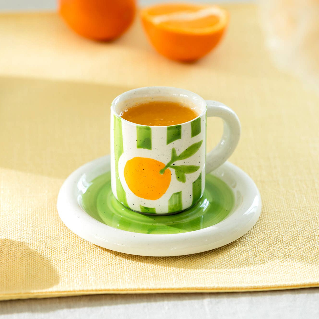 Citrus Stripe 4oz Demitasse Cup and Saucer