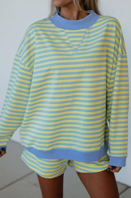 Striped Pullover Top and Shorts Set