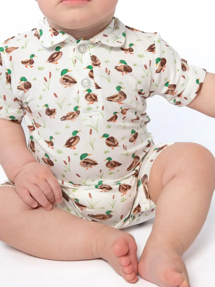 Mallard Drake Ducks- Ss Polo Romper
