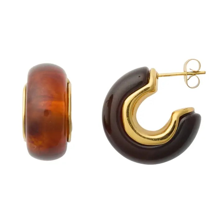 Sage Brown Tortoise Hoop Earrings