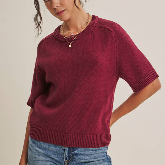 Year Round Cotton Blend Sweater- Sangria