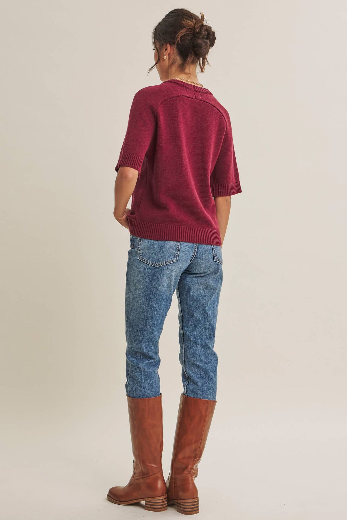 Year Round Cotton Blend Sweater- Sangria