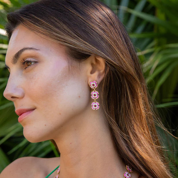 Dianthus Linear Earrings - Pink