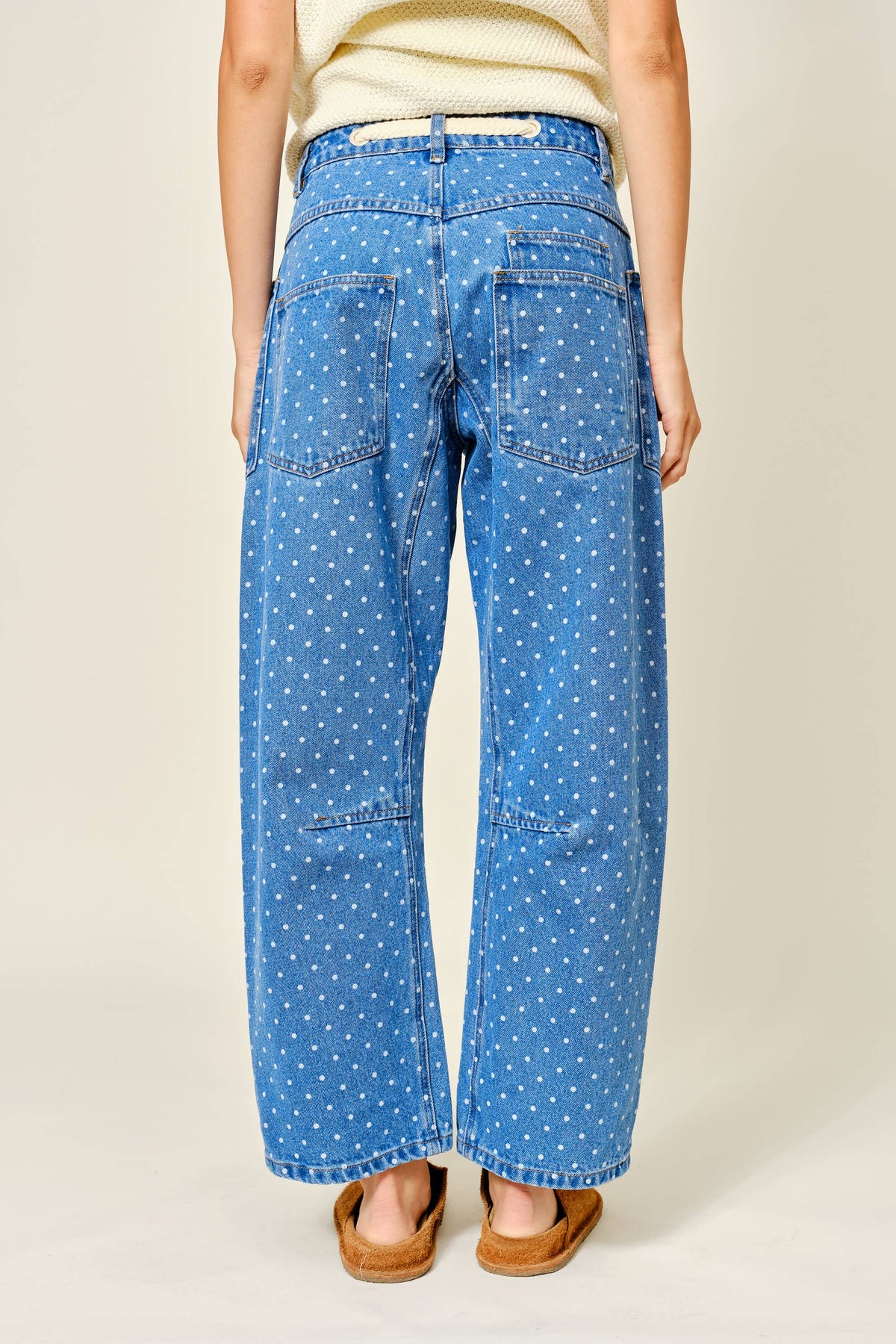 POLKA DOT DENIM BARREL PANTS