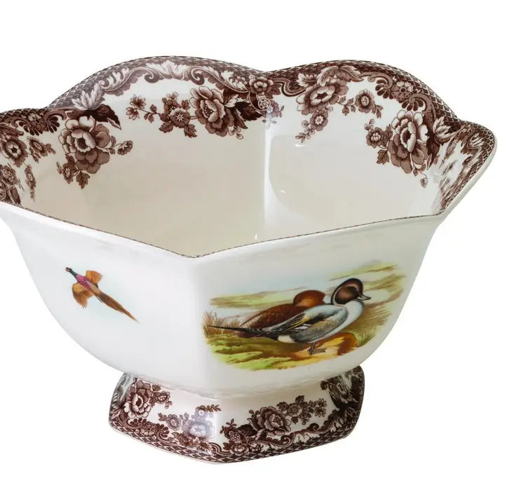 Spode Woodland Hexagonal Footed Bowl 8.5 Inch (Lapwing/Quail)