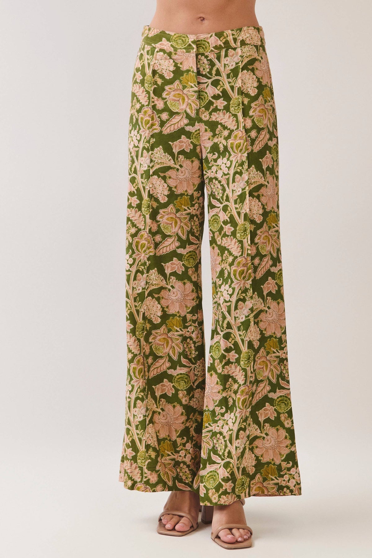 Floral Print Wide Leg Long Pants: Green