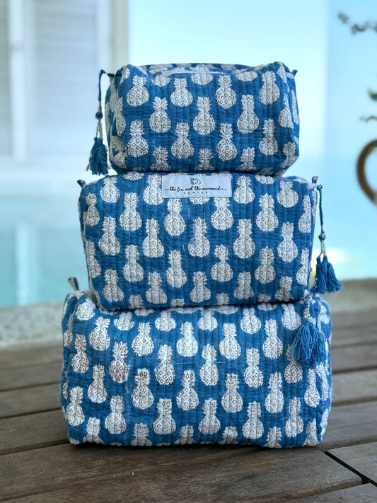 Block Printed Toiletry/Cosmetic/Travel Bags (Set of 3)