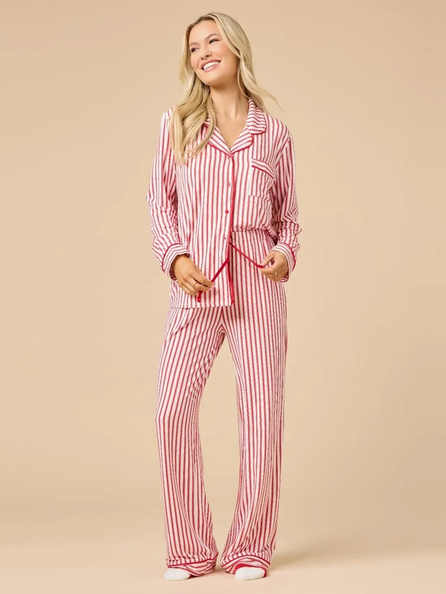 Red Stripe Notch Collar PJ Set
