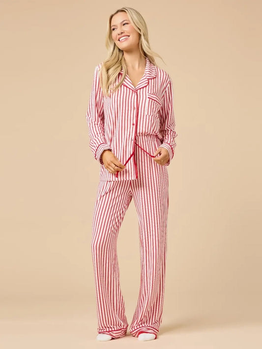 Red Stripe Notch Collar PJ Set