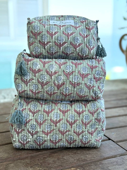 Block Printed Toiletry/Cosmetic/Travel Bags (Set of 3)