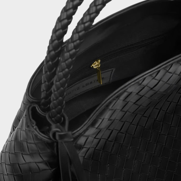 NOVA WOVEN TEXTURE TOP HANDLE BAG | Black