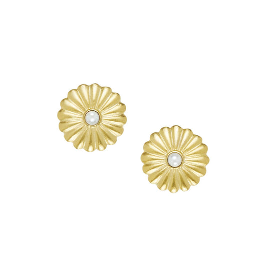 Gold Medium Concho with Freshwater Pearl Earrings