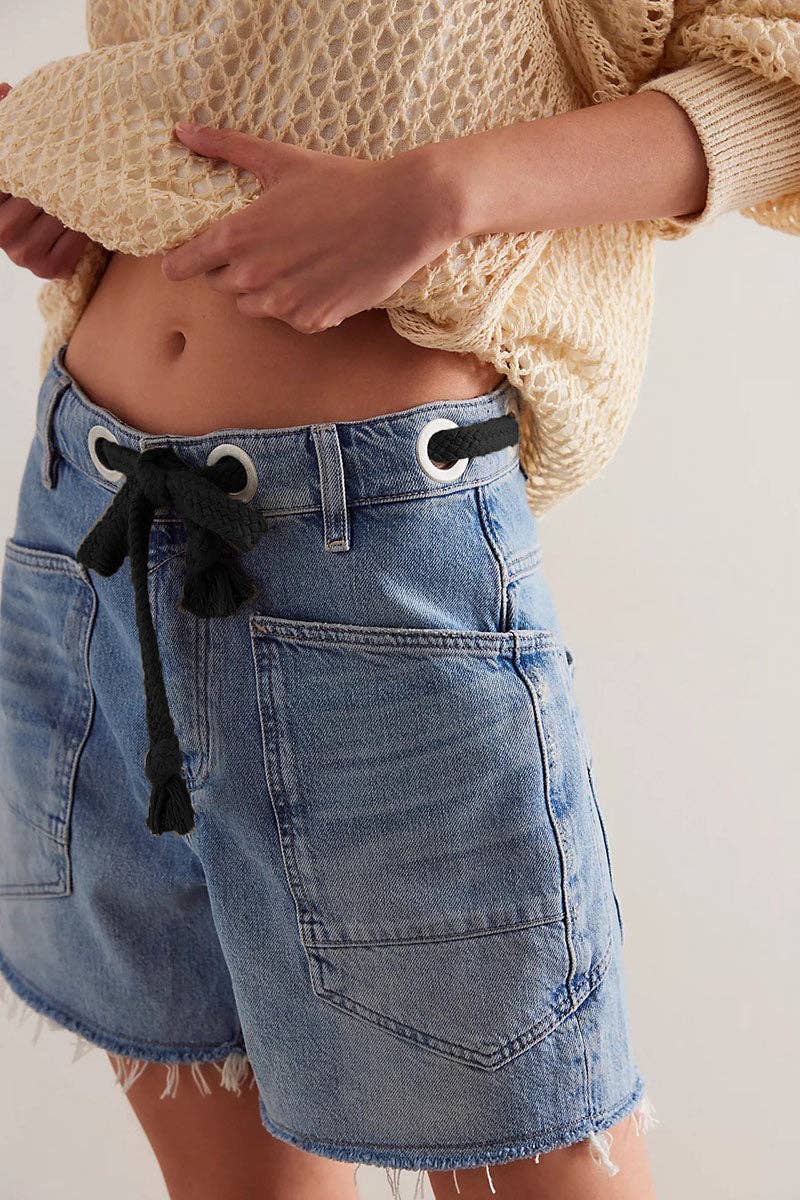 Lace-Up Denim Shorts: Black Belt