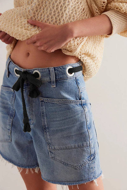 Lace-Up Denim Shorts: Black Belt