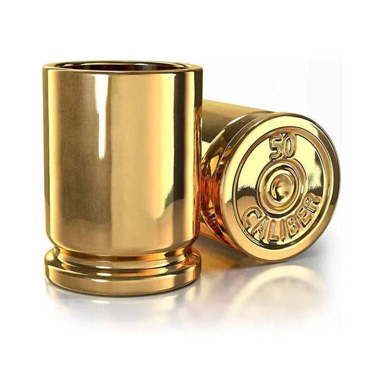 50 Caliber Brass Ceramic Shot Glasses - Set of 2
