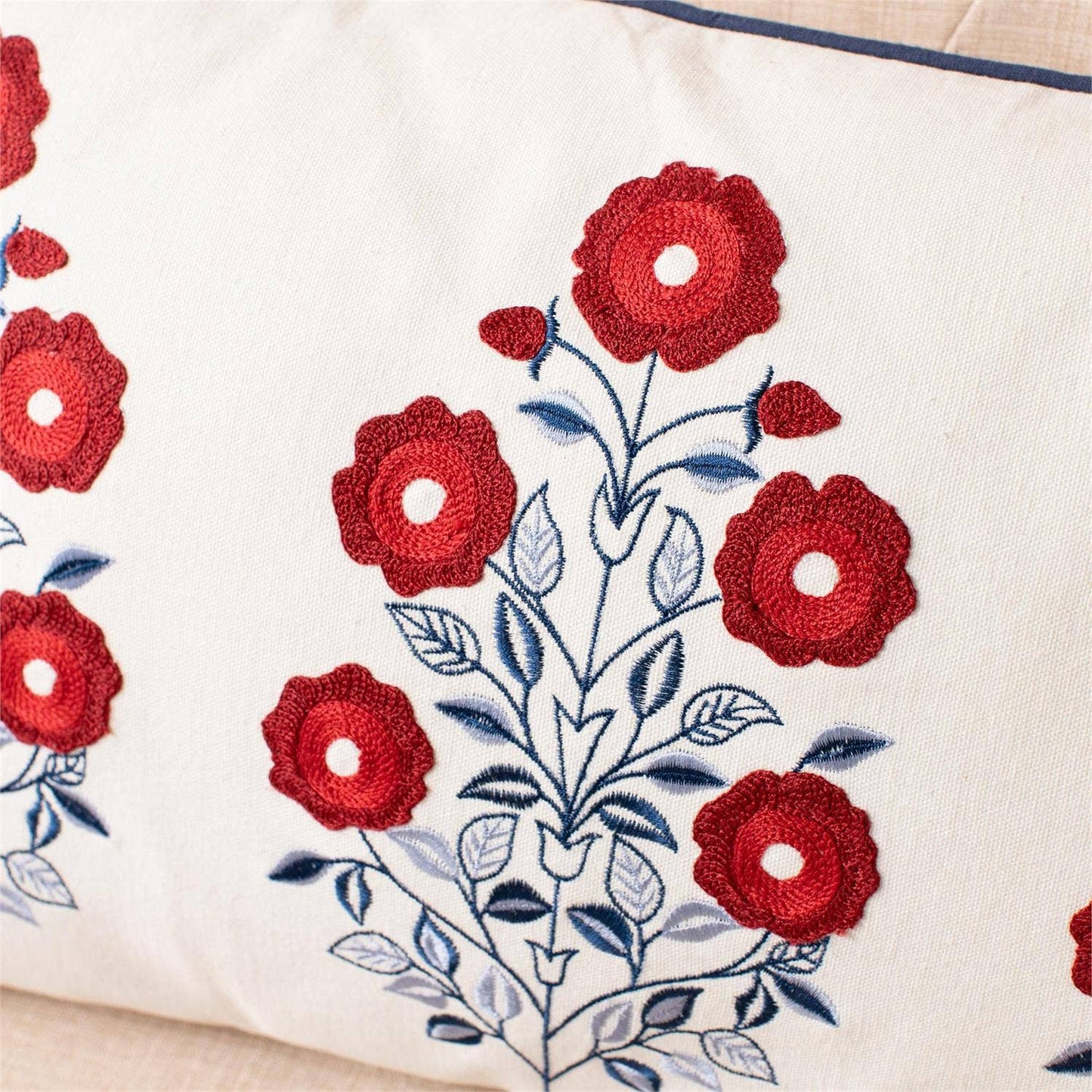 Lumbar Pillow Red White And Blue Embroidered