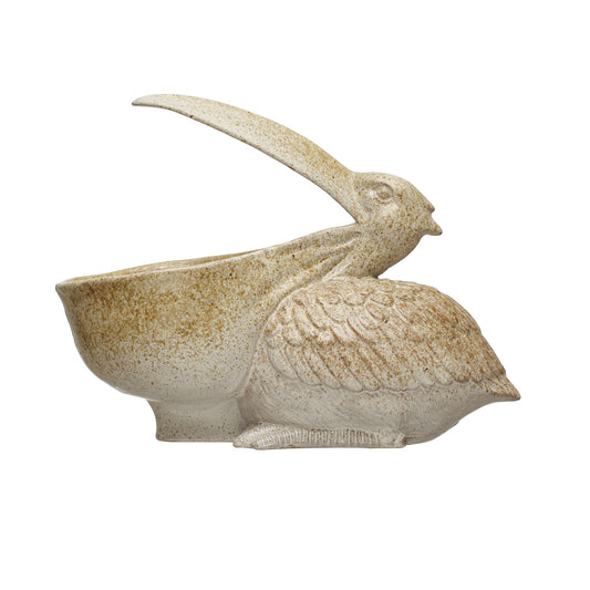 Stoneware Pelican Planter/Container, Reactive Glaze, Brown (Each One Will Vary)