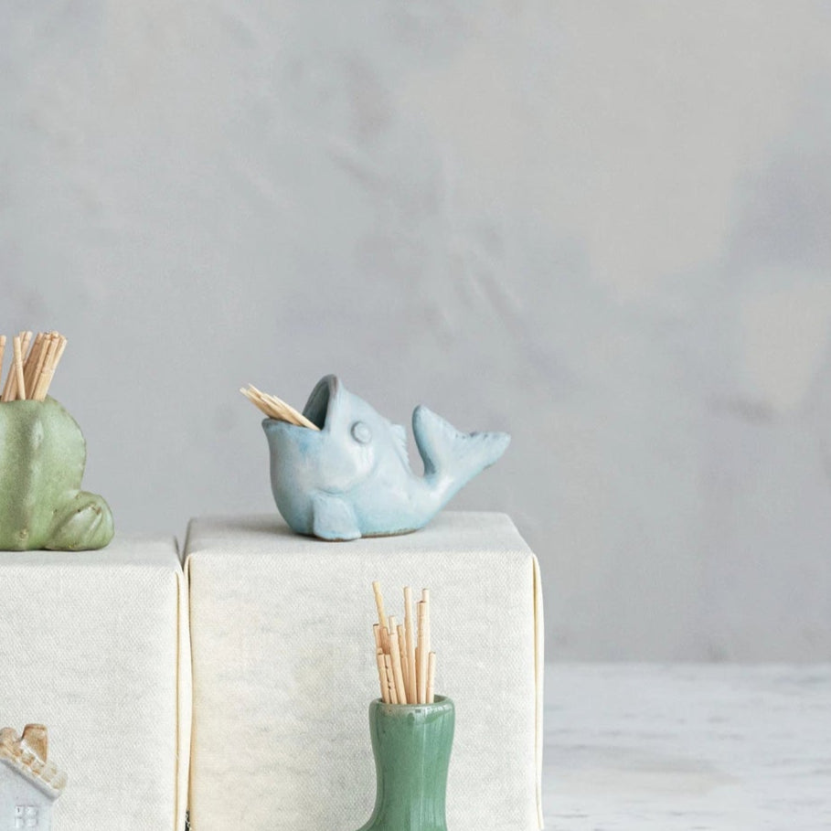 Stoneware Fish Shaped Toothpick Holder