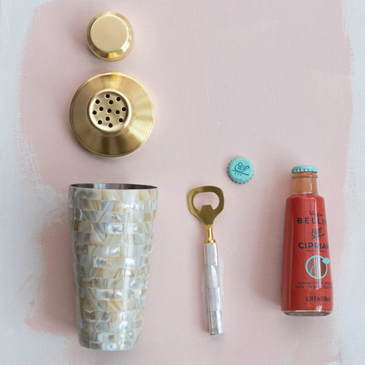 24 oz. Stainless Steel & Mother of Pearl Inlaid Cocktail Shaker