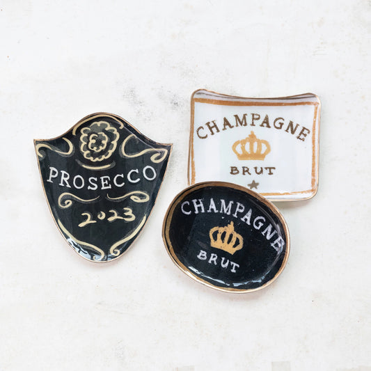 Enameled Metal Tray with Gold Edge