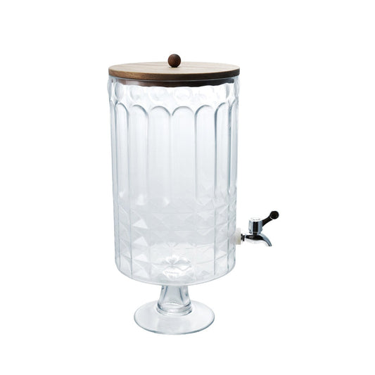 8 Quart Glass Footed Beverage Dispenser with Spout & Lid