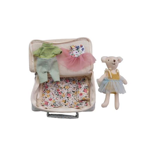 Fabric Suitcase Bed with Plush Bear & Outfits
