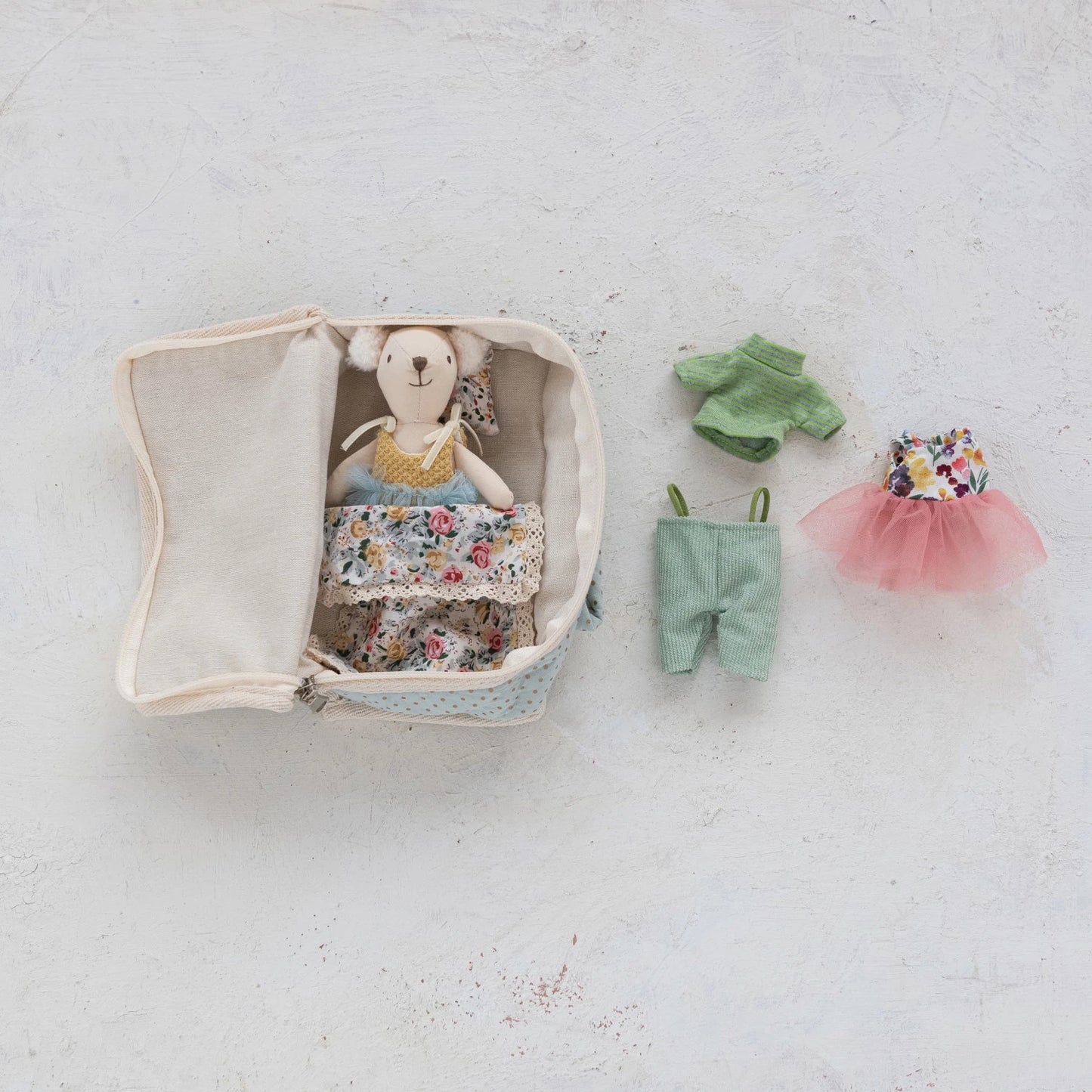 Fabric Suitcase Bed with Plush Bear & Outfits