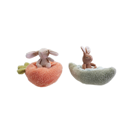 Plush Animal with Carrot/Pod Shaped Bed, Set of 2, 2 Styles