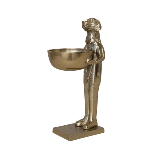 Cast Aluminum Labrador Holding Bowl, Gold Finish