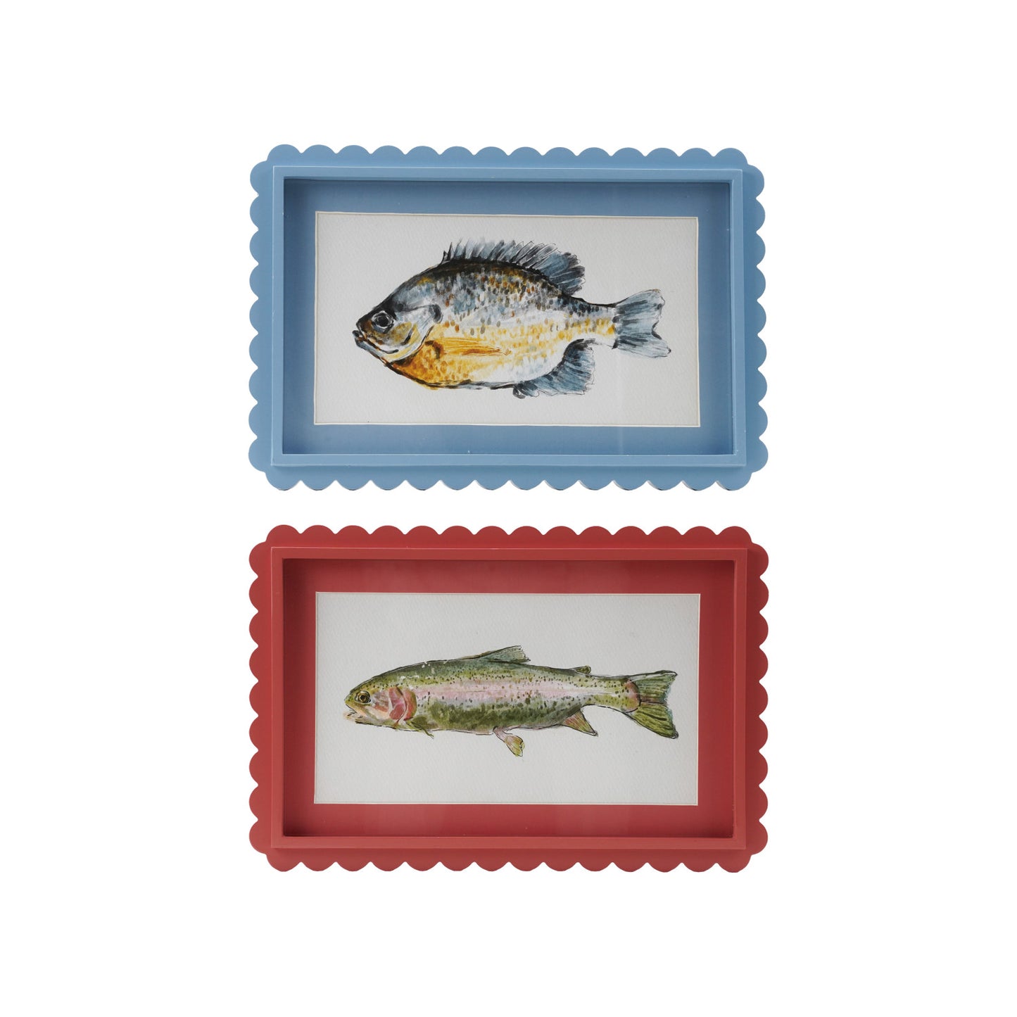 Wood Framed Glass Scalloped Wall Décor w/ Fish Image, 2 Styles ©