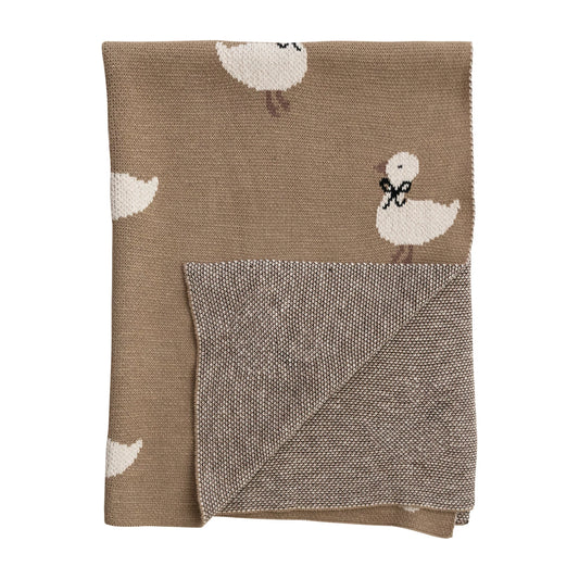 Cotton Knit Baby Blanket w/ Ducklings