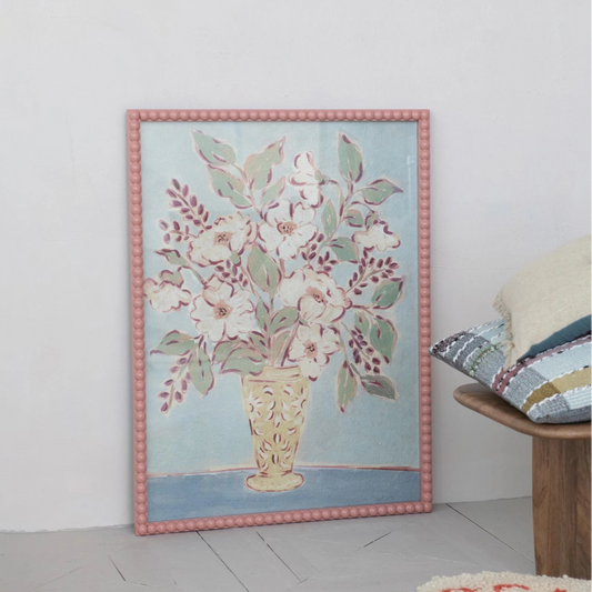 Wood Framed Glass Wall Décor w/ Flowers