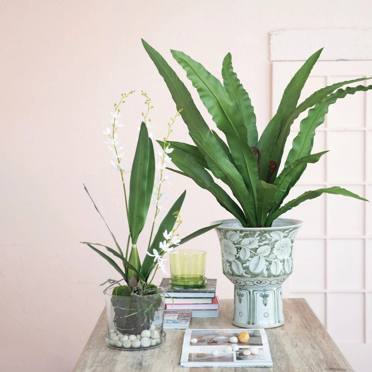 Faux Bird's Nest Fern Plant in Plastic Pot w/ Faux Moss