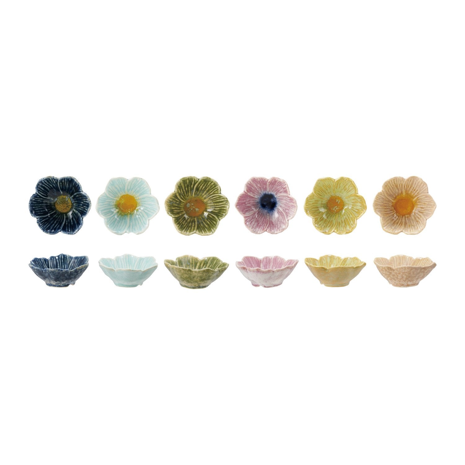 Stoneware Flower Shaped Bowl, Reactive Glaze, 6 Colors (Each One Will Vary)