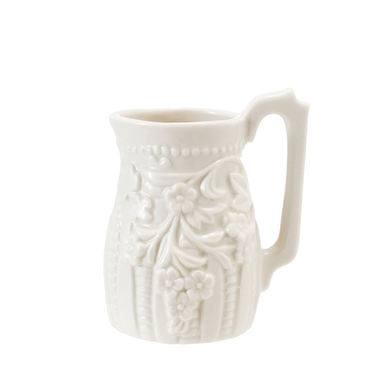 2 oz. Embossed Stoneware Vintage Reproduction Creamer, White