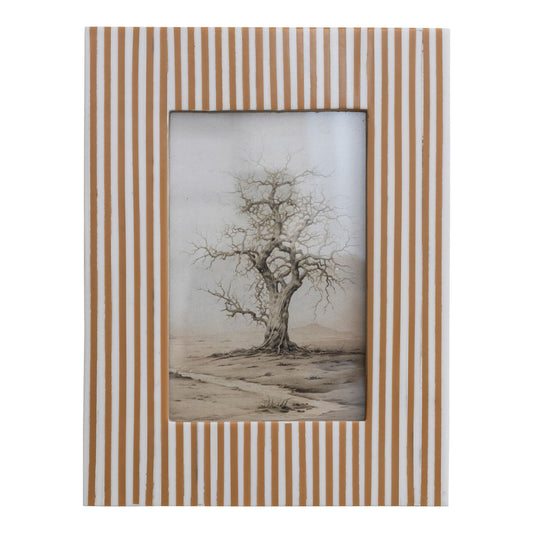 Resin Striped Photo Frame, White & Caramel Color (Holds 4" x 6" Photo)