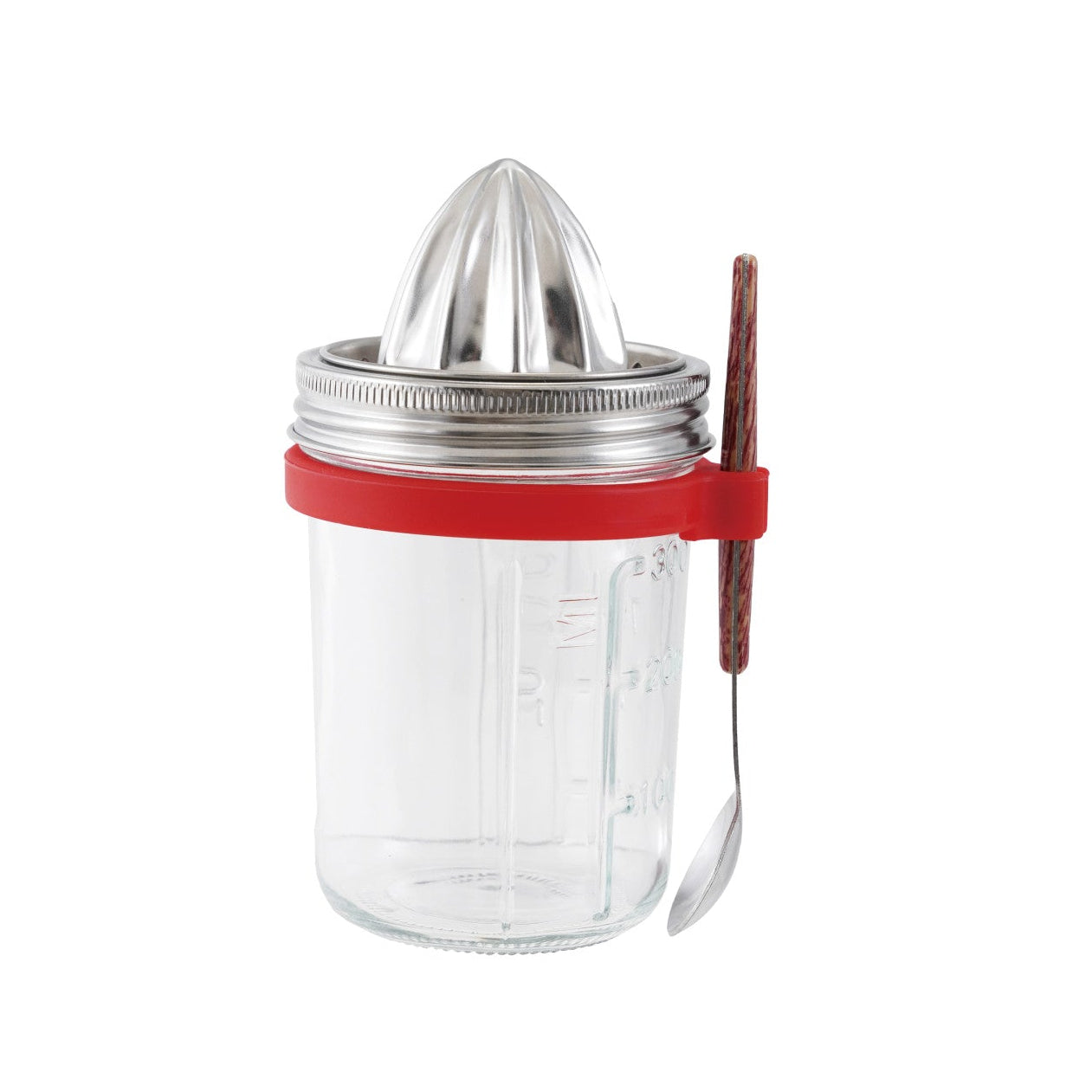 10 oz. Glass & Stainless Steel Jar w/ Juicer, Spoon & Silicone Ring Spoon Holder, Set of 2