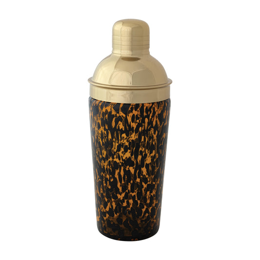 20 oz. Confetti Glass Cocktail Shaker w/ Stainless Steel Top, Tortoise Shell & Gold Finish