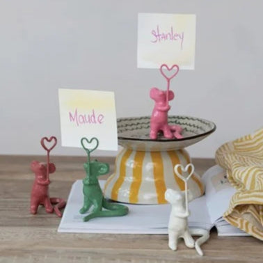 Enameled Cast Iron Mouse Holding Heart Shaped Place Card/Photo Holder